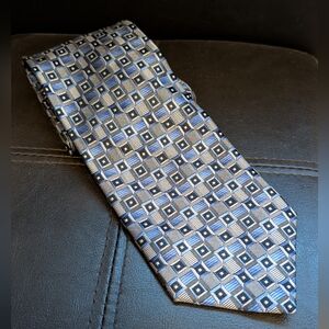 Platinum Designs Blue Silver Geometric Print Classic Men's Business Casual Tie